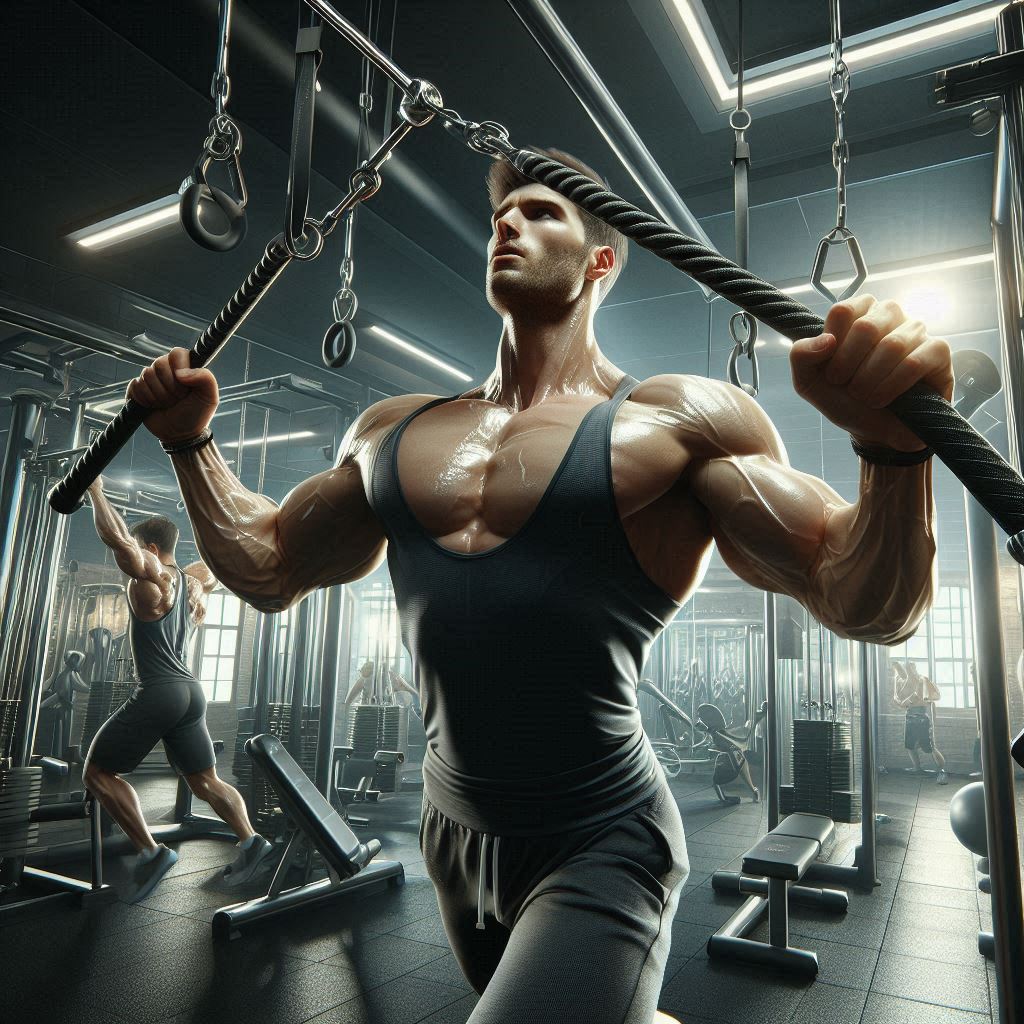 a man in a gym holding a rope