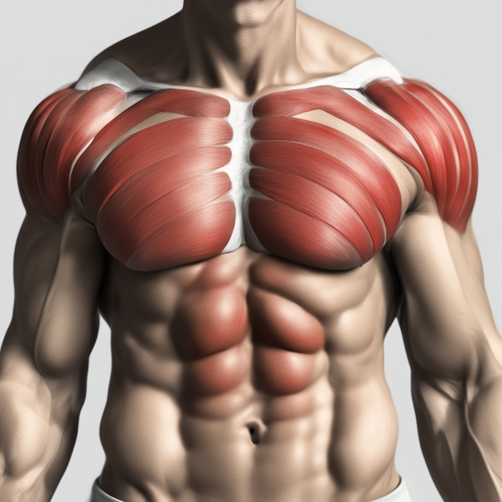 pectoral muscles,highlighted in red